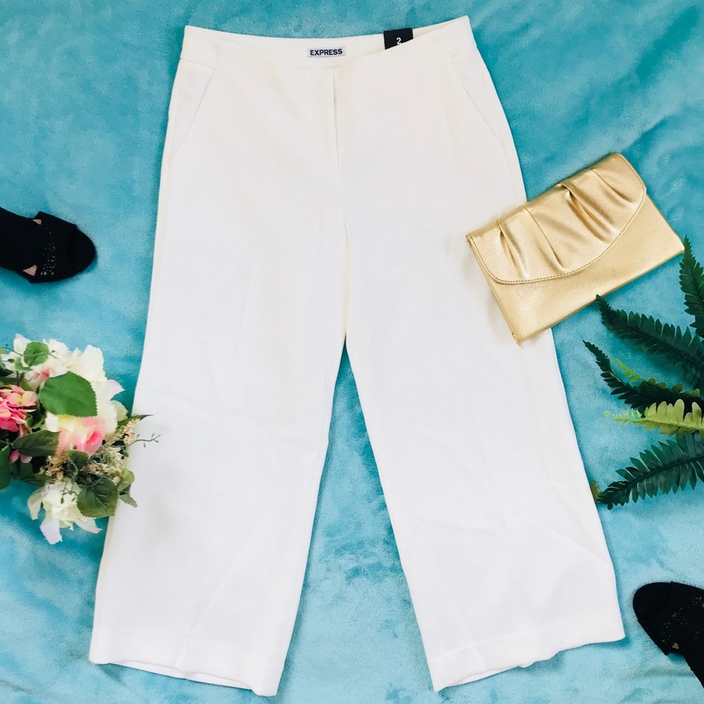 Expres Women Cropped Capris Wide leg white pant